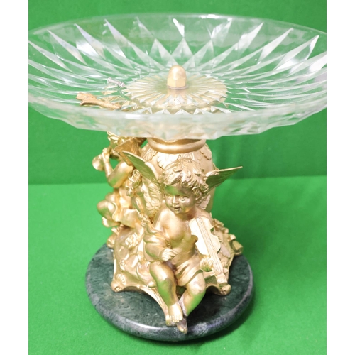 Gilded Bronze Table Centerpiece Cherub Motif Supports Original Crystal Bowl Approximately 36 cm Diameter x 38 cm High