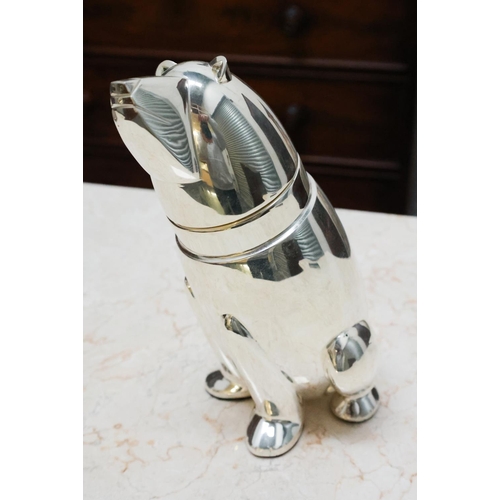 Chrome Plated Cocktail Shaker Polar Bear Motif Original Strainer and Cover Present Approximately 32 cm High