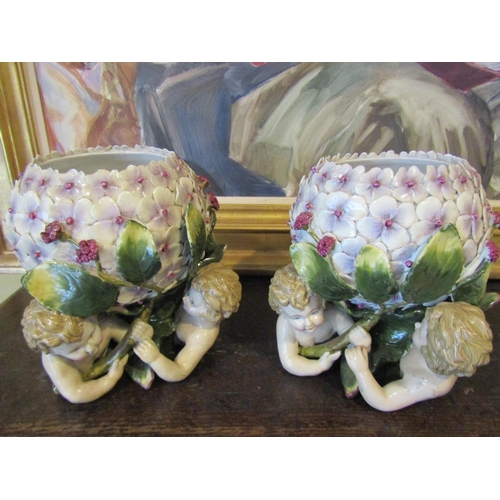 Pair of Rosenthal Continental Porcelain Bowls Cherub Motif Decoration Attractively Detailed Each Approximately 28 cm High
