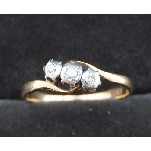 108 - Ladies Three Stone Diamond Ring Mounted in 18 Carat Yellow Gold Ring Size O