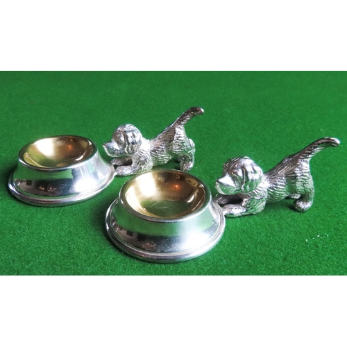 Pair of Silver Plated Table Salts Canine Motifs Neat Form Each Approximately 8 cm Wide