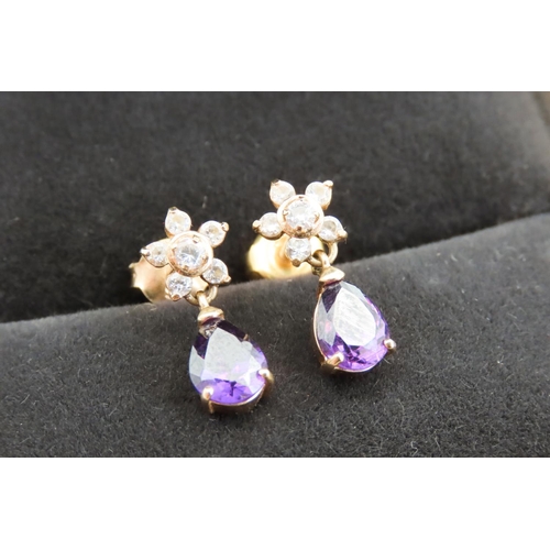 110 - Pair of Pear Cut Amethyst and Gemstone Set Ladies Drop Earrings Mounted in 18 Carat Yellow Gold Each... 