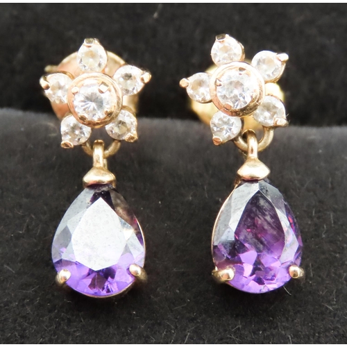 110 - Pair of Pear Cut Amethyst and Gemstone Set Ladies Drop Earrings Mounted in 18 Carat Yellow Gold Each... 