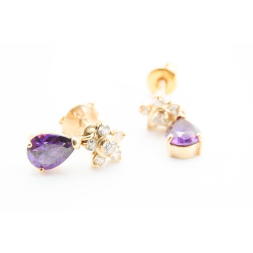 110 - Pair of Pear Cut Amethyst and Gemstone Set Ladies Drop Earrings Mounted in 18 Carat Yellow Gold Each... 