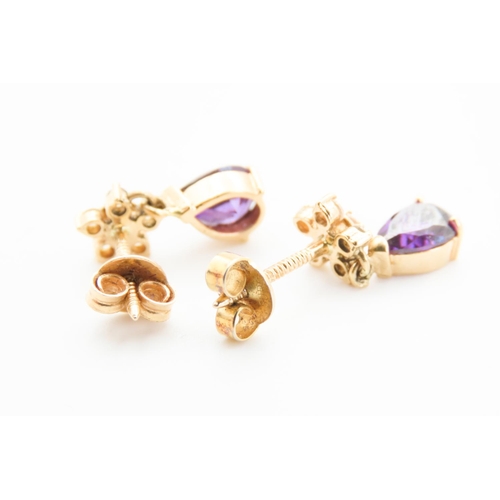 110 - Pair of Pear Cut Amethyst and Gemstone Set Ladies Drop Earrings Mounted in 18 Carat Yellow Gold Each... 