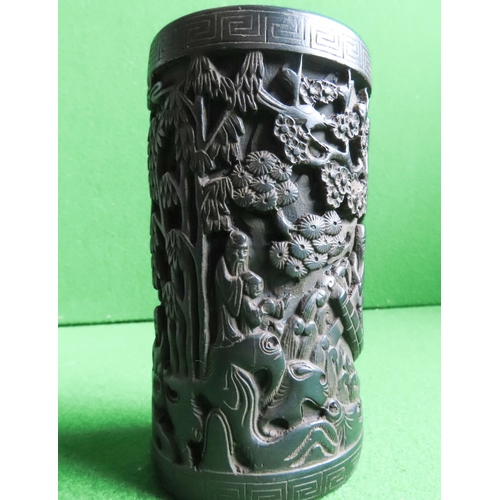 Unusual Asian Carved Vase Figural and Forest Motifs Approximately 18 cm High