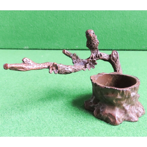 Japanese Bronze Figure of Bird on Branch with Trunk Motif Well Approximately 14 cm Wide