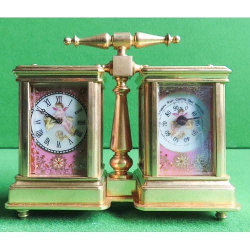 Double Dial Brass Bound Carriage Clock Integral Carry Handle Good Original Condition Approximately 12 cm Wide x 8 cm High