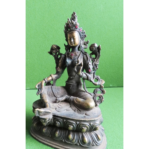 Eastern Temple Figure Bronze with Inset Cabochon Polished Gems Figure Approximately 26 cm High