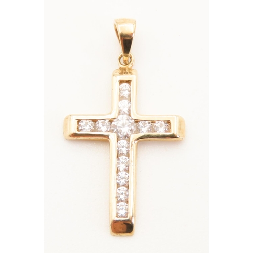 113 - Twelve Stone Diamond Cross Pendant set in 9 Carat Yellow Gold 2cm High Further Set on 9 Carat Yellow... 