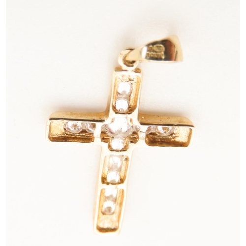 113 - Twelve Stone Diamond Cross Pendant set in 9 Carat Yellow Gold 2cm High Further Set on 9 Carat Yellow... 