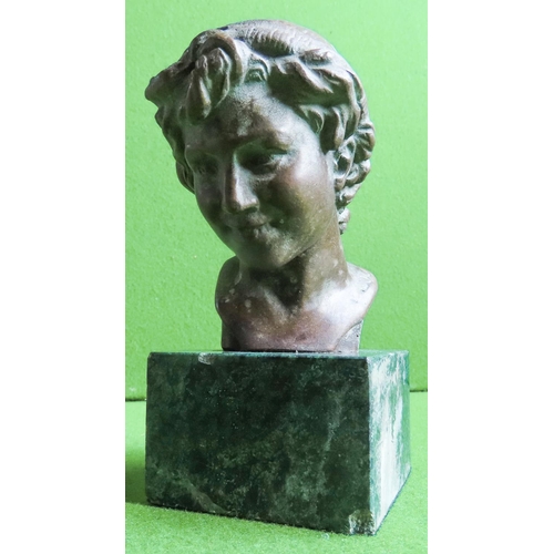 Bronze Sculpture Bust Signed with Initials to Shoulder Mounted on Cube Form Marble Base Entire Approximately 10 cm High