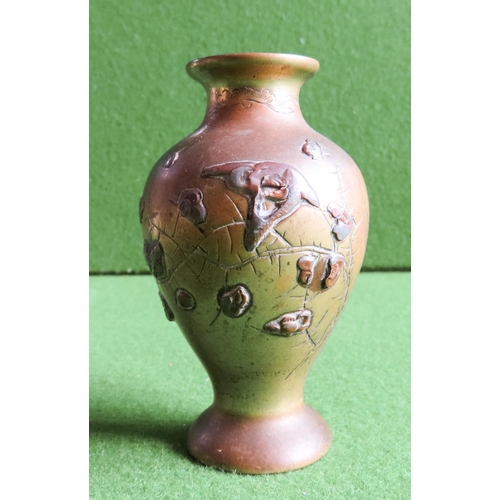 Japanese Bronze Vase Incised Decoration Approximately 11 cm High