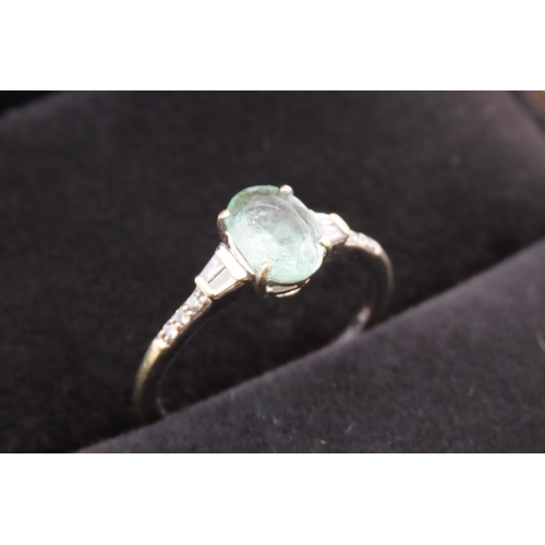 116 - Aquamarine Centerstone Ring Mounted in 14 Carat White Gold with Further Tapered Baguette and Round D... 