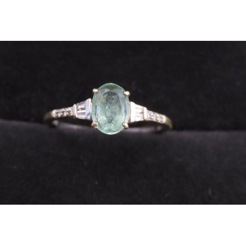 116 - Aquamarine Centerstone Ring Mounted in 14 Carat White Gold with Further Tapered Baguette and Round D... 