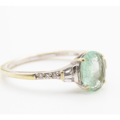 116 - Aquamarine Centerstone Ring Mounted in 14 Carat White Gold with Further Tapered Baguette and Round D... 