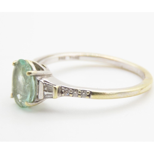 116 - Aquamarine Centerstone Ring Mounted in 14 Carat White Gold with Further Tapered Baguette and Round D... 