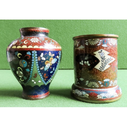 Cloisonne Decorated Table Bowl and Canister Each Finely Detailed Tallest Approximately 11 cm High