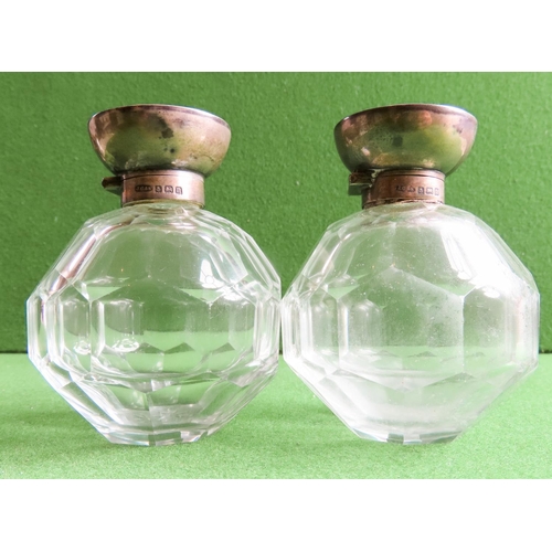 Pair of Silver Top Facet Cut Globe Form Desk Jars Hinged Covers Each Approximately 10 cm High