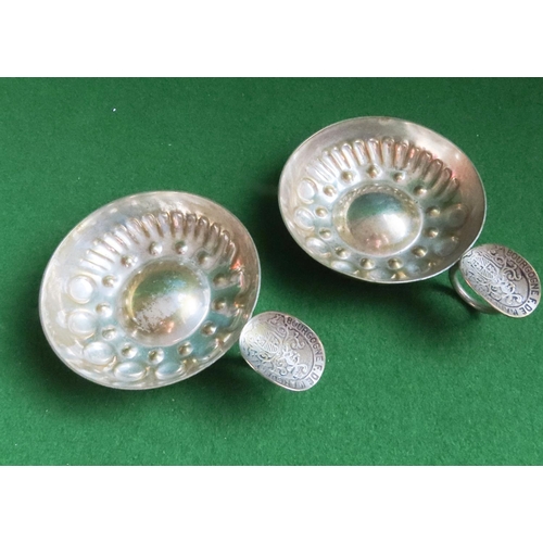 Pair of Silver Wine Tasters Circular Form Embossed Decoration Each Approximately 8 cm Diameter