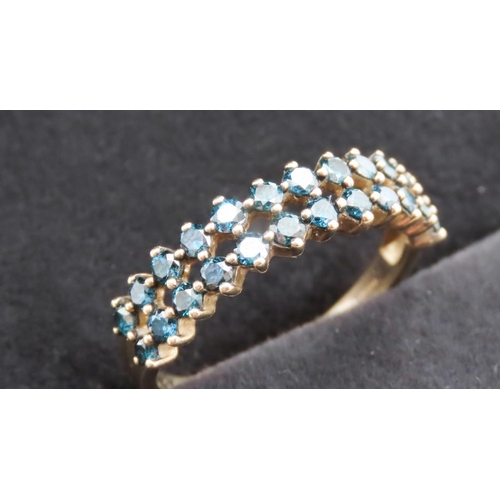 120 - Twin Row Blue Diamond Ring Mounted on 10 Carat Yellow Gold Band Size P and a Half