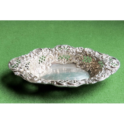 Silver Strawberry Dish Embossed Decoration Oval Form Approximately 16 cm Wide