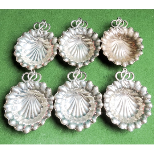 Set of Six Silver Table Dishes Scallop Shell Motif Central Decoration Each Attractively Detailed Each Approximately 10 cm Diameter