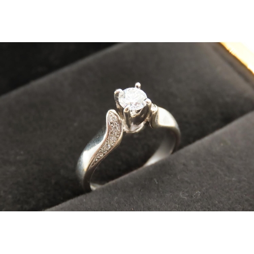 125 - 18 Carat White Gold Diamond Solitaire Ring with Further Diamonds to Shoulders Total Diamond Carat We... 