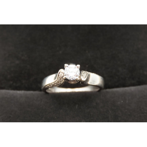 125 - 18 Carat White Gold Diamond Solitaire Ring with Further Diamonds to Shoulders Total Diamond Carat We... 