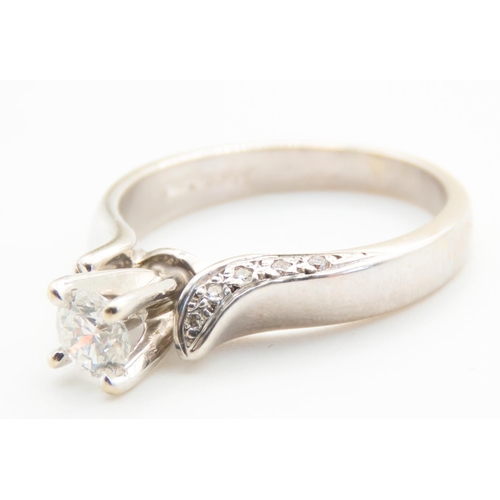 125 - 18 Carat White Gold Diamond Solitaire Ring with Further Diamonds to Shoulders Total Diamond Carat We... 