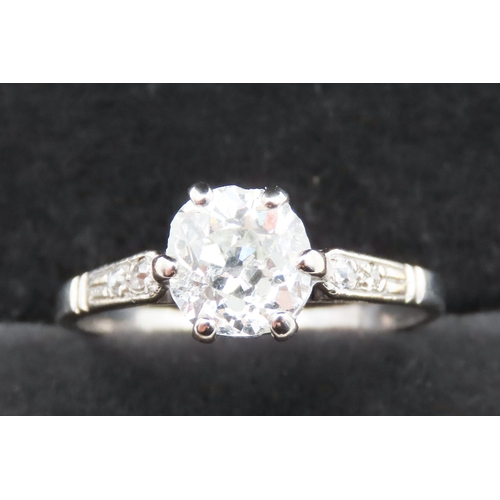 128 - Old European Cut Diamond Solitaire Ring Basket Set in Platinum Mounted on Platinum Band Total Diamon... 