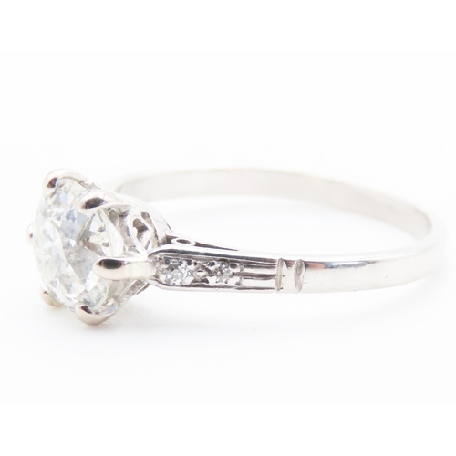 128 - Old European Cut Diamond Solitaire Ring Basket Set in Platinum Mounted on Platinum Band Total Diamon... 