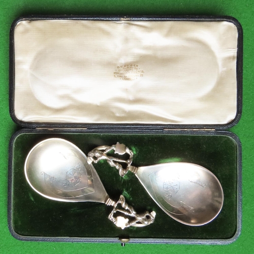 Pair of Silver Presentation Spoons Contained Within Original Presentation Box Attractively Detailed