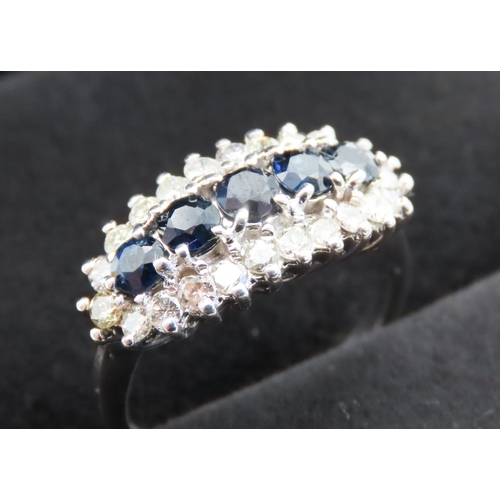 130 - Five Stone Sapphire and Diamond Ladies Cluster Ring Mounted in 18 Carat White Gold Total Diamond Car... 