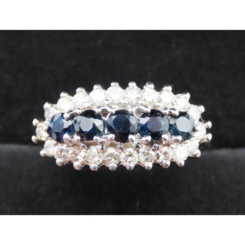 130 - Five Stone Sapphire and Diamond Ladies Cluster Ring Mounted in 18 Carat White Gold Total Diamond Car... 