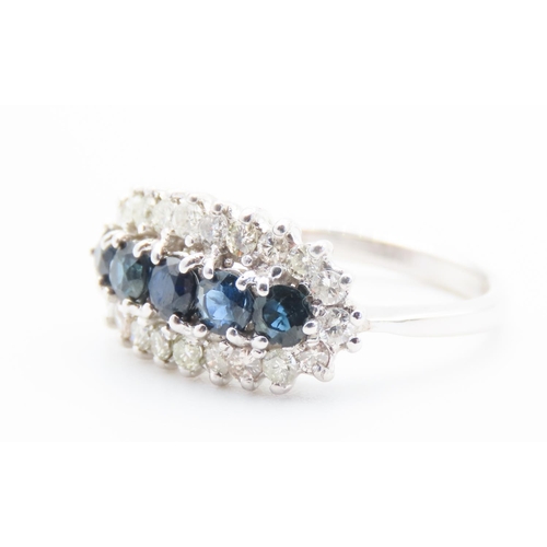 130 - Five Stone Sapphire and Diamond Ladies Cluster Ring Mounted in 18 Carat White Gold Total Diamond Car... 