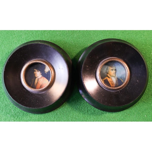 Pair of Circular Form Gilt Inset Portrait Miniatures Each Approximately    7 cm Diameter