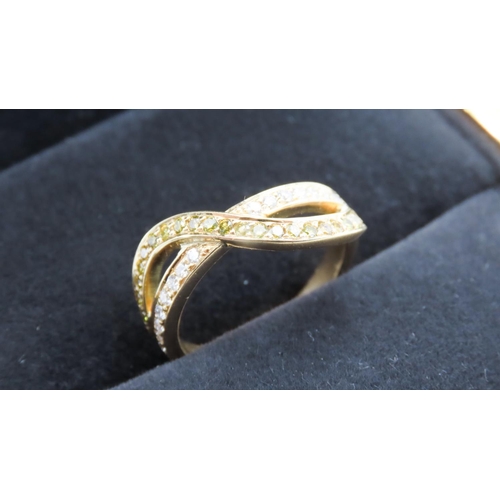 133 - White and Cinnamon Diamond Crossover Motif Ring Set in 18 Carat Yellow Gold Total Diamond Carat Weig... 