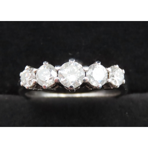 134 - Five Stone Gradual Diamond Ring Mounted in 18 Carat White Gold Total Diamond Carat Weight 1ct Ring S... 