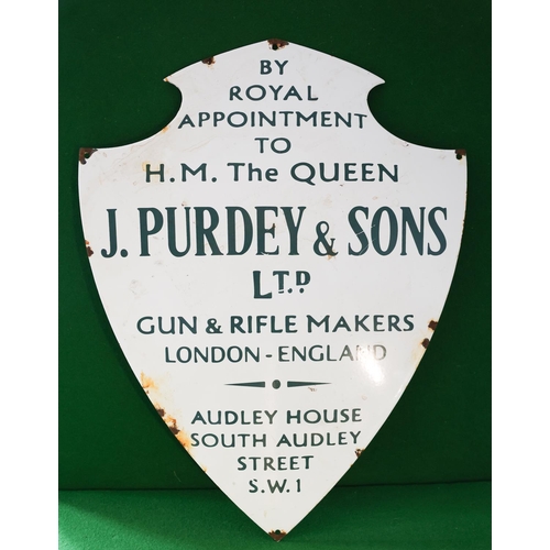 J. Purdy and Sons Gun and Rifle Makers Sign Shield Form Approximately 65 cm High Enamel on Tin