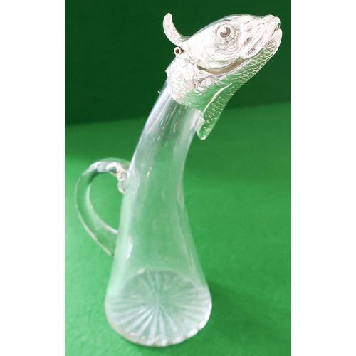 1346 - Trout Motif Spirit Decanter with Hinged Cover Good Original Condition Approximately 17 cm High