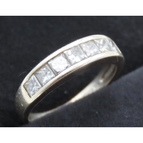 Seven Stone Princess Cut Diamond Ring Set in 18 Carat White Gold Total Diamond Carat Weight 1ct Ring Size L and a Half