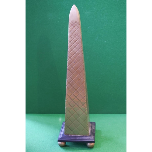 1352 - Cast Brass Obelisk Sculpture Mounted on Bun Supports Approximately 45 cm High