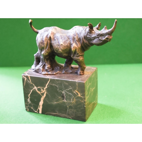 1353 - Bronze Sculpture Rhinoceros Mounted on Rectangular Form Marble Base Approximately 22 cm Wide x 20 cm... 