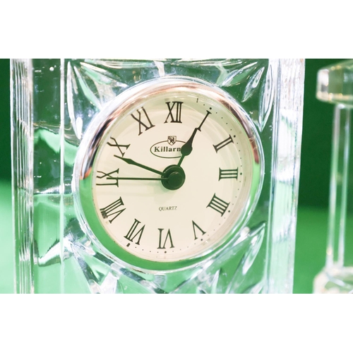 1354 - Three Irish Cut Crystal Table Clocks Largest Approximately 16 cm High x  12 cm Wide