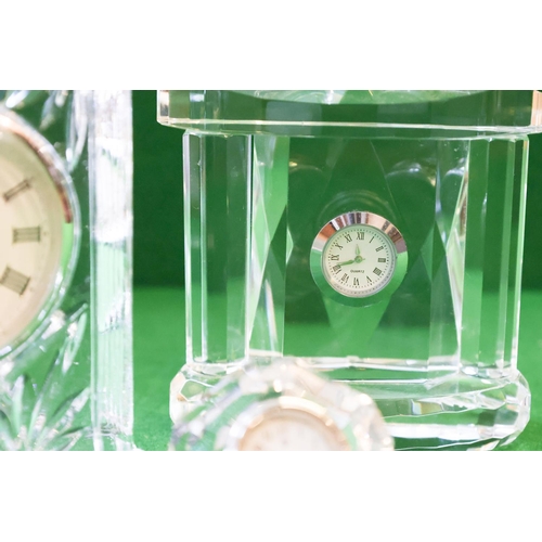 1354 - Three Irish Cut Crystal Table Clocks Largest Approximately 16 cm High x  12 cm Wide