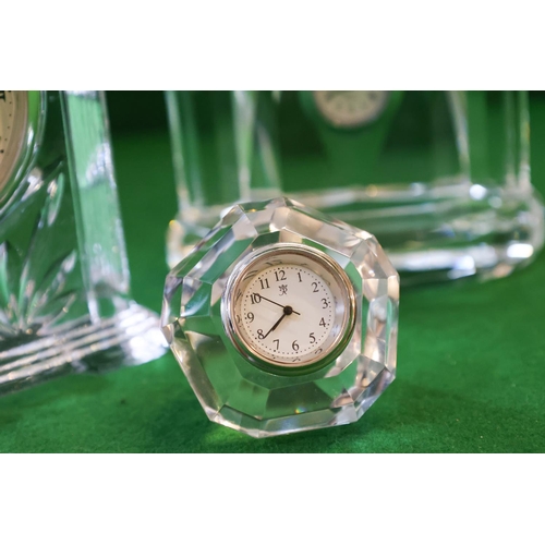 1354 - Three Irish Cut Crystal Table Clocks Largest Approximately 16 cm High x  12 cm Wide