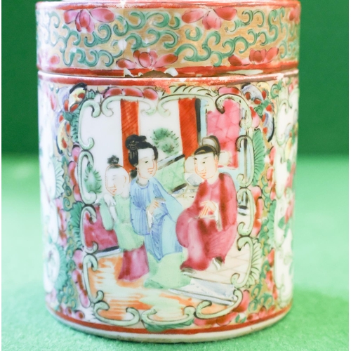 1355 - Chinese Famille Verte Circular Form Desk Box with Cover Signed to Base Approximately 10 cm High x 7 ... 