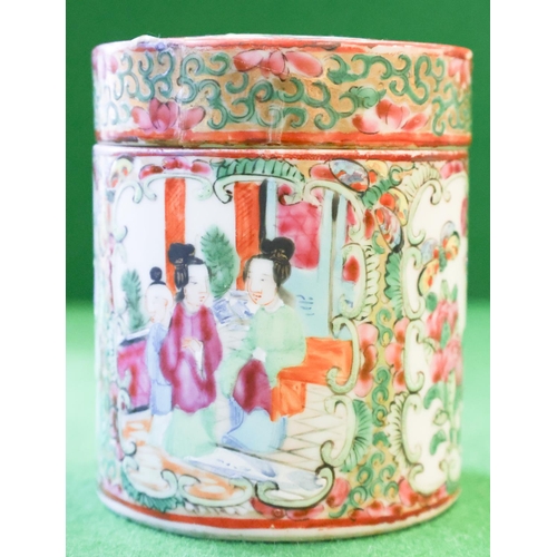 1355 - Chinese Famille Verte Circular Form Desk Box with Cover Signed to Base Approximately 10 cm High x 7 ... 