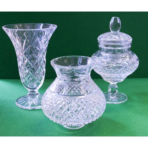 1357 - Waterford Crystal Vase and Another with Shade Three Pieces in Lot Tallest Approximately 25 cm High